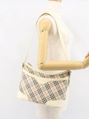 BURBERRY Nova Check Shoulder Bag Canvas White Silver